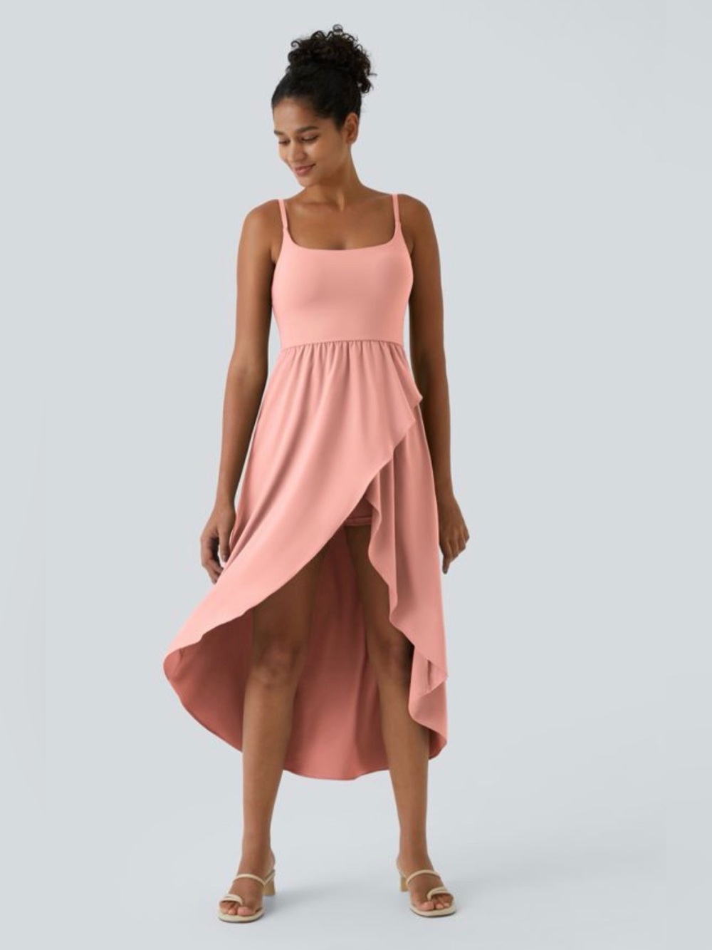 Backless High Low 2-Piece Side Pocket Flowy Midi Quick Dry Casual Dress